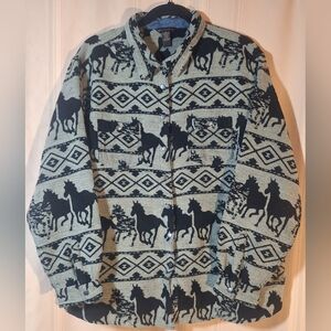 BIT & BRIDLE Horse Pattern Shirt Jacket - Black and Gray